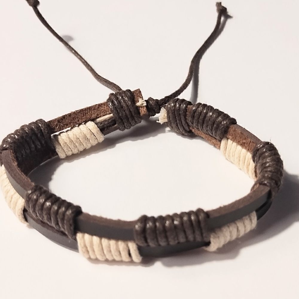 Men's bracelet leather layered brown new d69‎